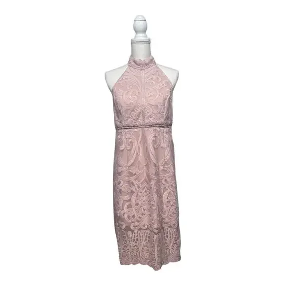 Bardot Hana Lace Halter Cocktail Dress in Soft Pink - Size L (10) - Picture 2 of 7